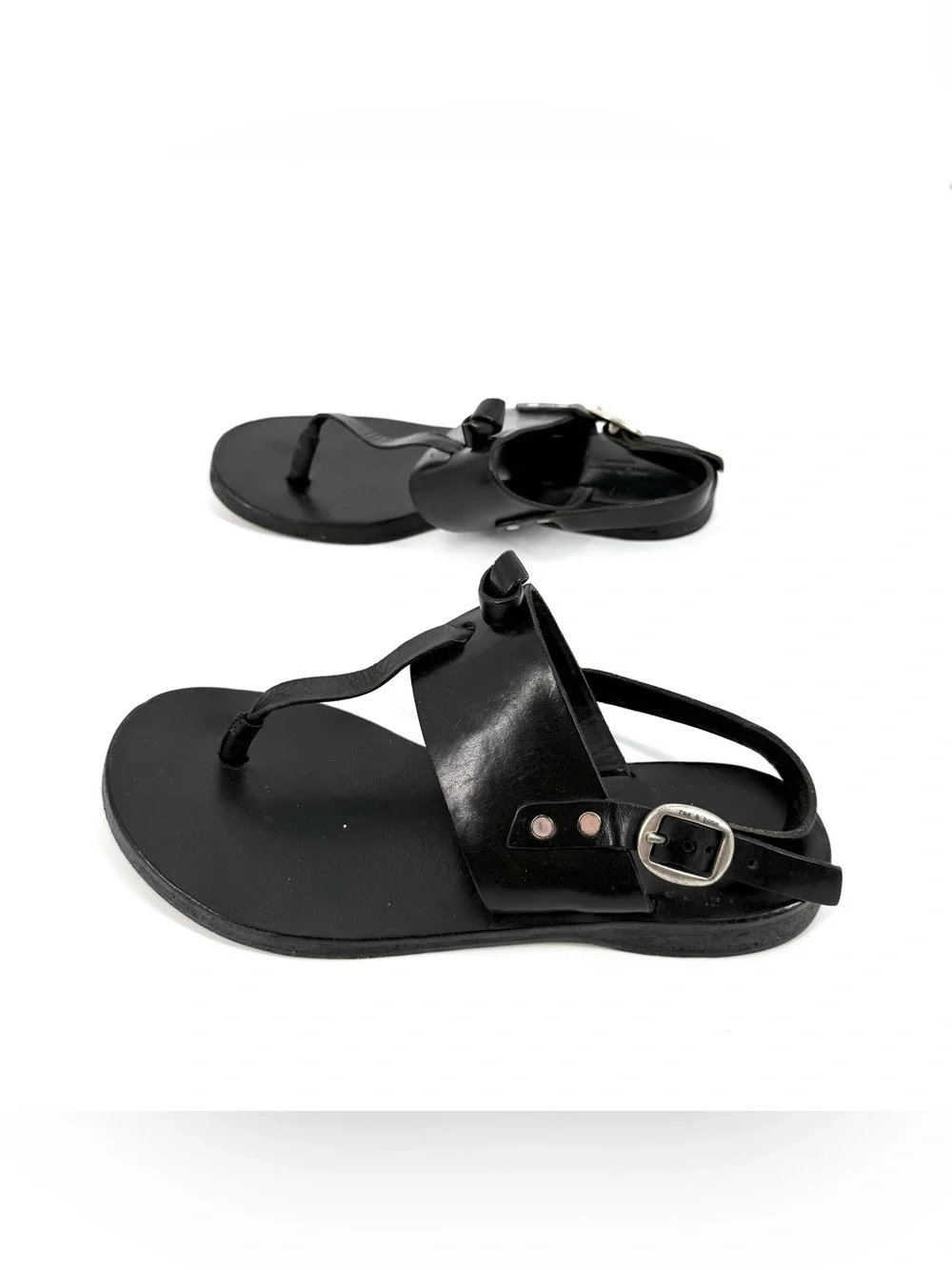 rag & bone Sandals Black Leather T-Strap Adjustable Slingback Womens EU 38 US 8
